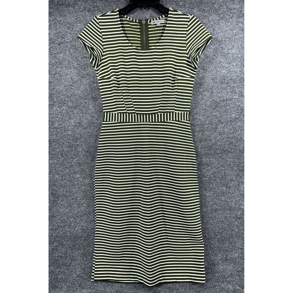 DE‎ Collection Dress Women's Size S Green White Scoop Neck Midi Casual Striped - Picture 1 of 10